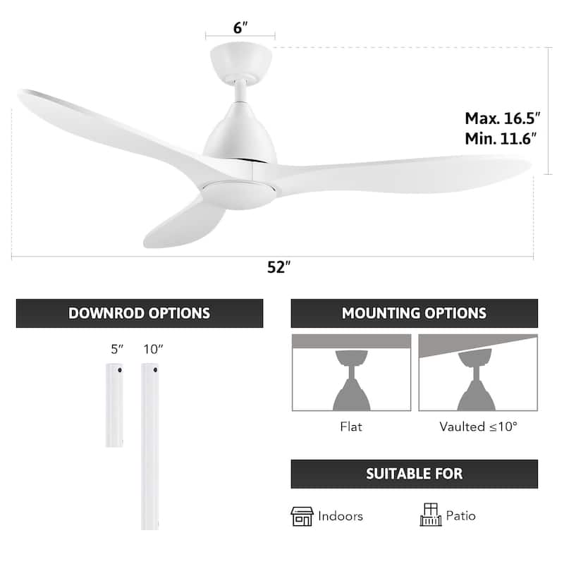 CO-Z Mid-century Modern 3 - Blade Smart LED Ceiling Fan with Dimmable Light and Remote