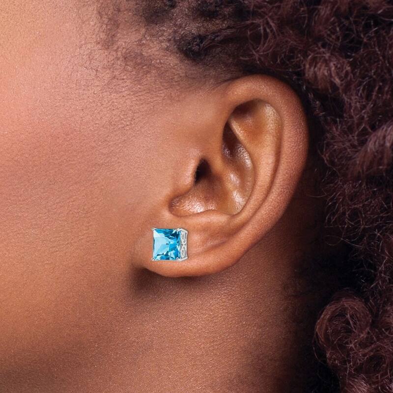 Curata 925 Sterling Silver 8mm Square Blue Topaz Earrings