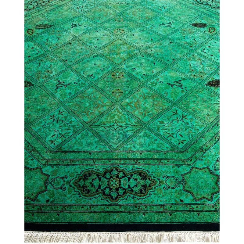 Overton Hand Knotted Wool Vintage Inspired Modern Contemporary Overdyed Green Octagon Area Rug - 6' 1" x 6' 1"