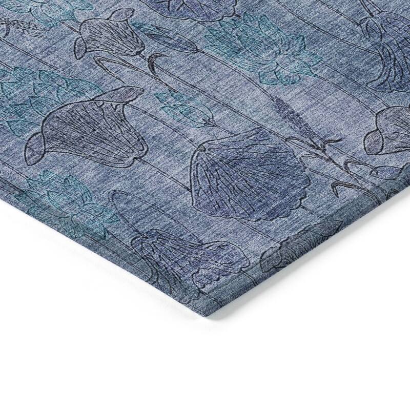Machine Washable Indoor/Outdoor Modern Floral Chantille Rug