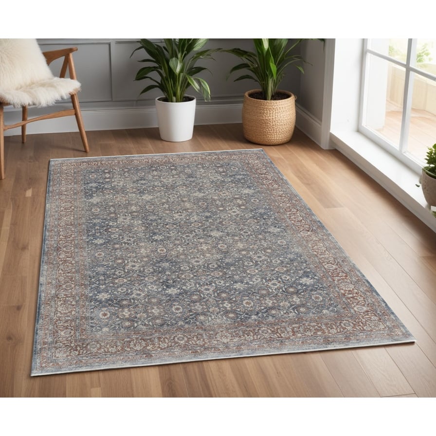 Tuduh Power Loomed Floral Stain Resistant Low Pile Durable Area Rug By HomeRoots - 4' x 6'