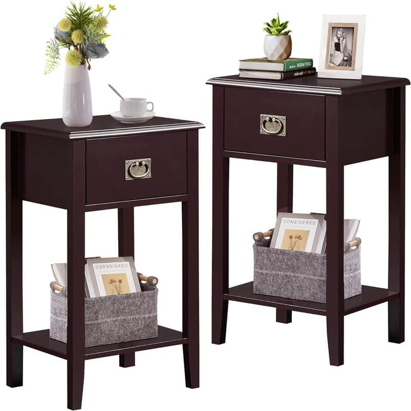 Nightstands Set of 2 Side End Table with Drawers for Bedroom