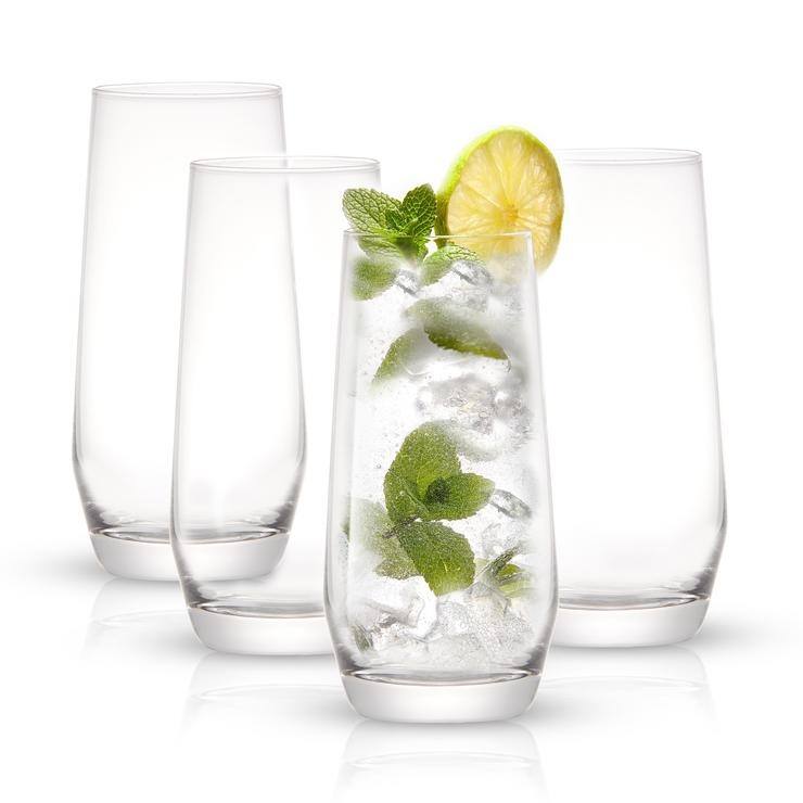 JoyJolt Gwen 18 oz Highball Glasses Set of 4 Drinking Glasses