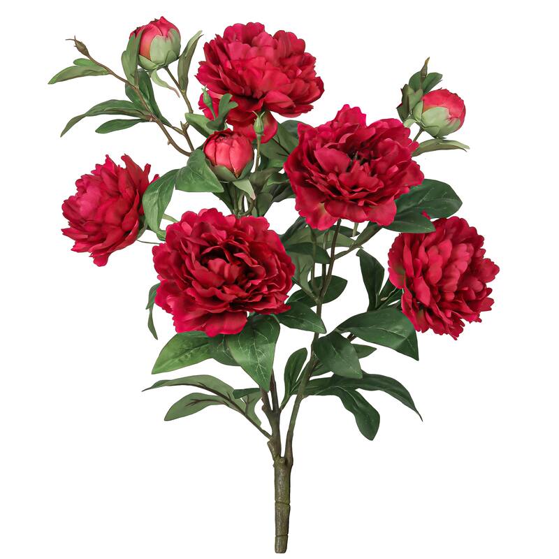 Deluxe Red Artificial Peony Plant Flower Stem Bush Bouquet 22in - 22" L x 13" W x 13" DP