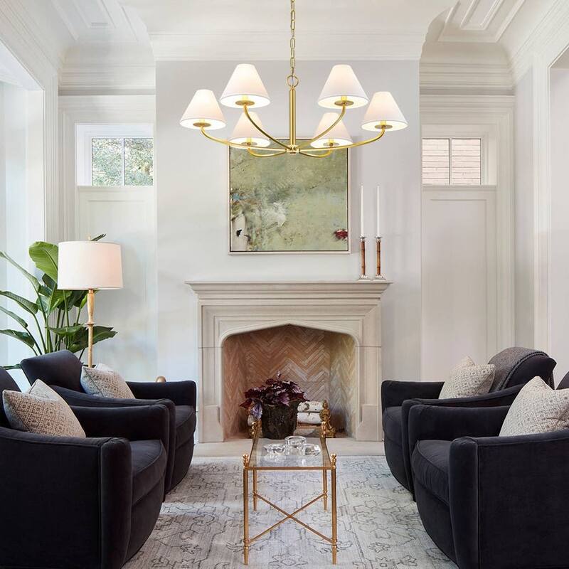 6-Light Classic French Tapered Linen Shade Chandelier - 43in Width
