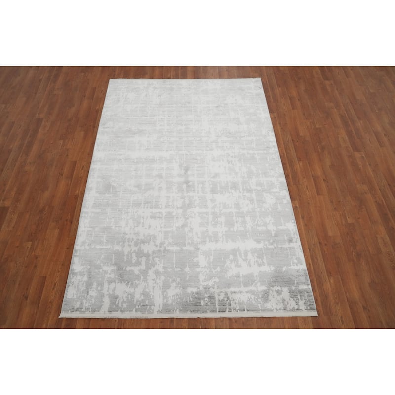 Machine Made Oriental Polyester Carpet Abstract Greys & Charcoal Distressed Area Rug - 7' 8'' X 5' 2''