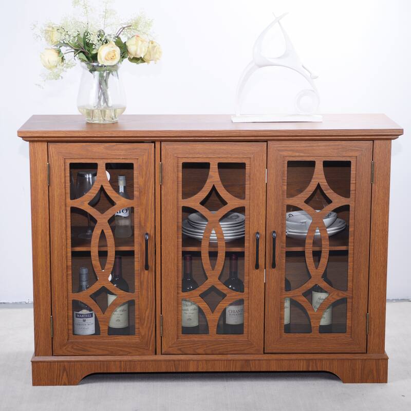 Sideboard Cabinet with 3 Tempered Glass Doors, Buffet Cabinet with Adjustable Shelf, Freestanding Wooden Storage Cabinet