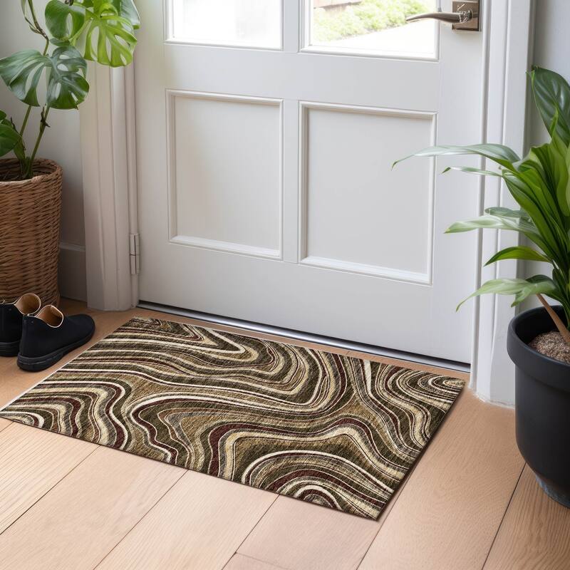 Premium Washable Super Soft Modern Waves Mayfield Rug - Fudge - 1' 8" x 2' 6" - Rectangle