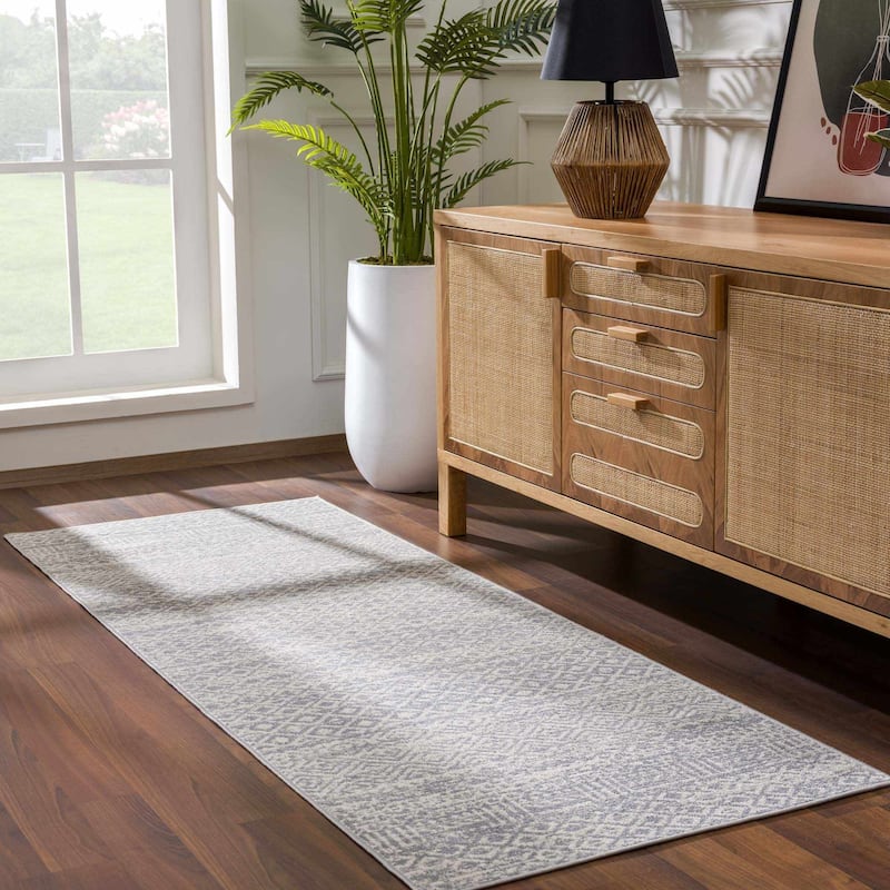 Hauteloom Askeaton Hallway, Kitchen Machine Washable Runner Rug - Teal, Blue, Gray - 2'7" x 7'3" - 2'7" x 7'3" - Gray, Light Gray / Gravelbourg