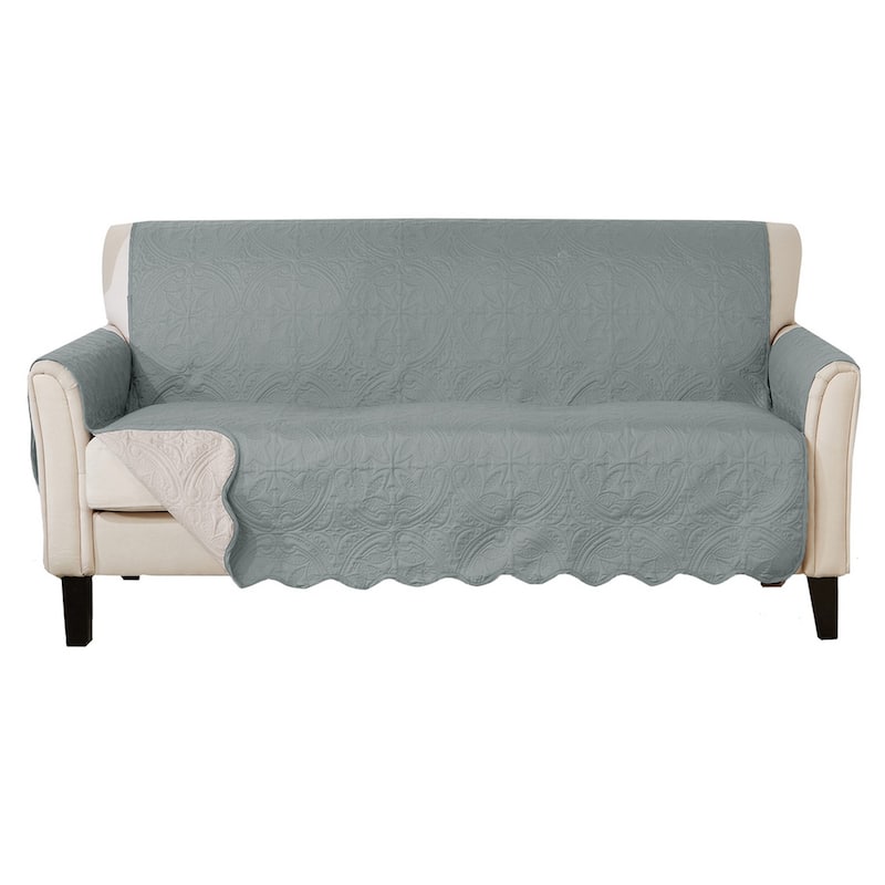 Reversible Sofa Cover Quilted Pet Furniture Protector Slipcover - Mirage Gray / Flax
