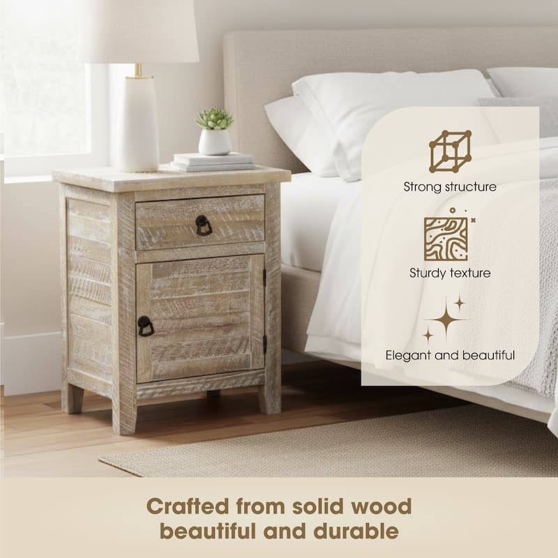 Montana Acacia Wood Bedside Cabinet Rustic Farmhouse End Table Storage