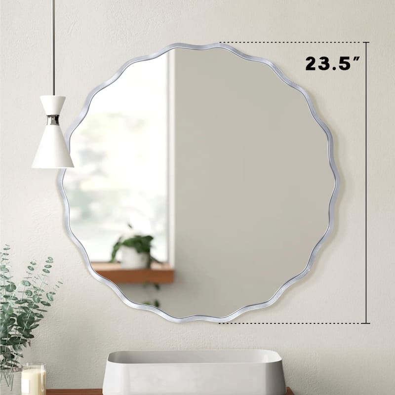 Decorative Aluminum Alloy Framed Wavy Round Wall Mirror Bathroom Vanity Mirror