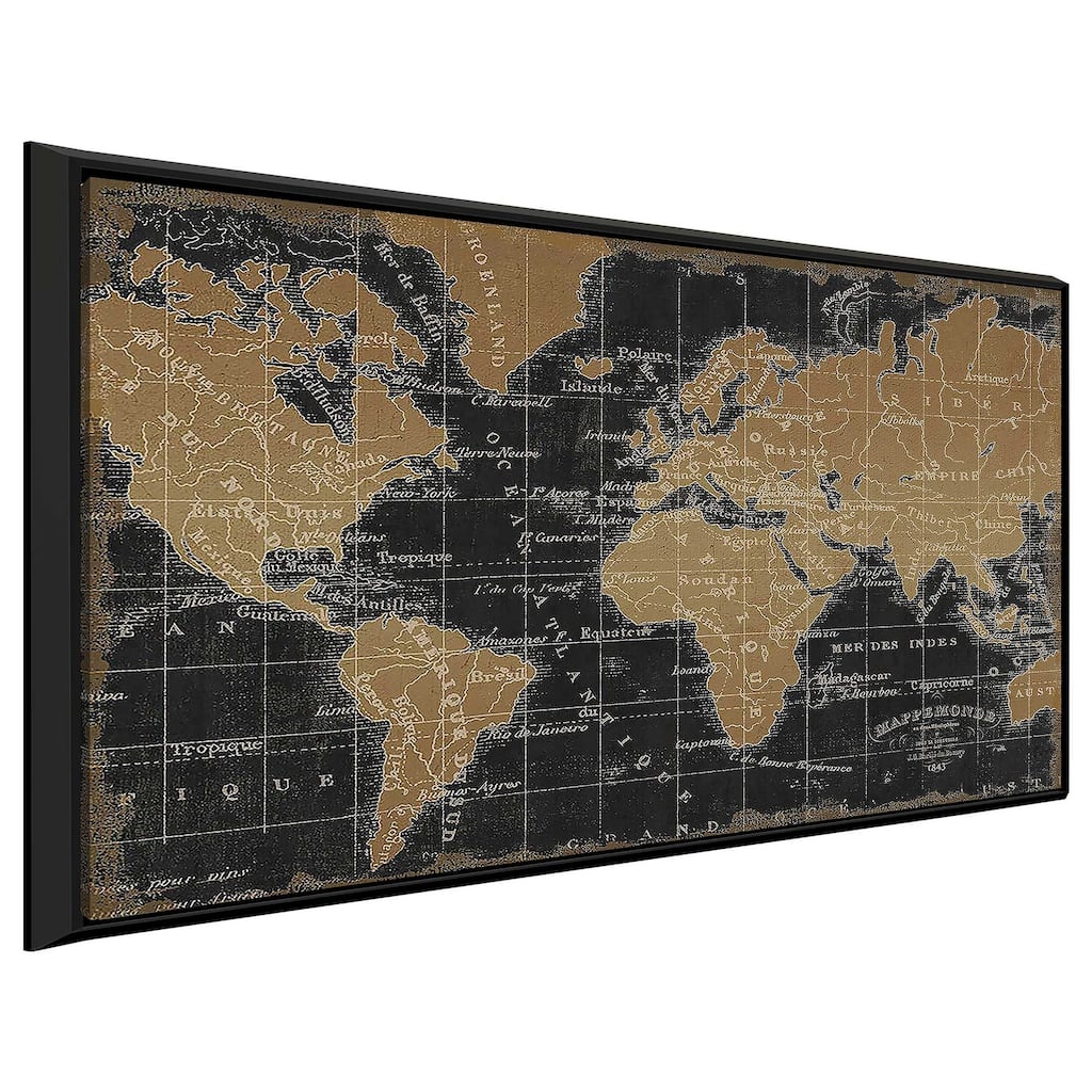"Mappemonde Borderless Black Gold" Print on Floating Canvas