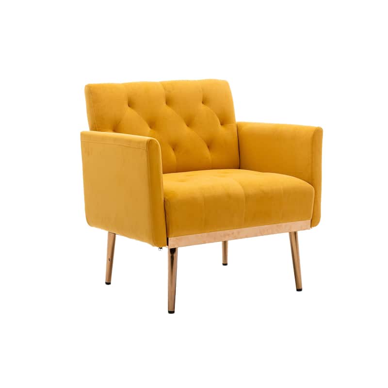 Velvet Upholstered Tufted Accent Chair With Golden feet
