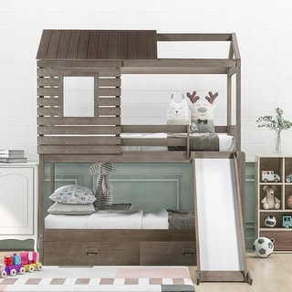 Twin Over Twin Bunk Bed with Two Storage Drawers and Slide - Bed Bath ...