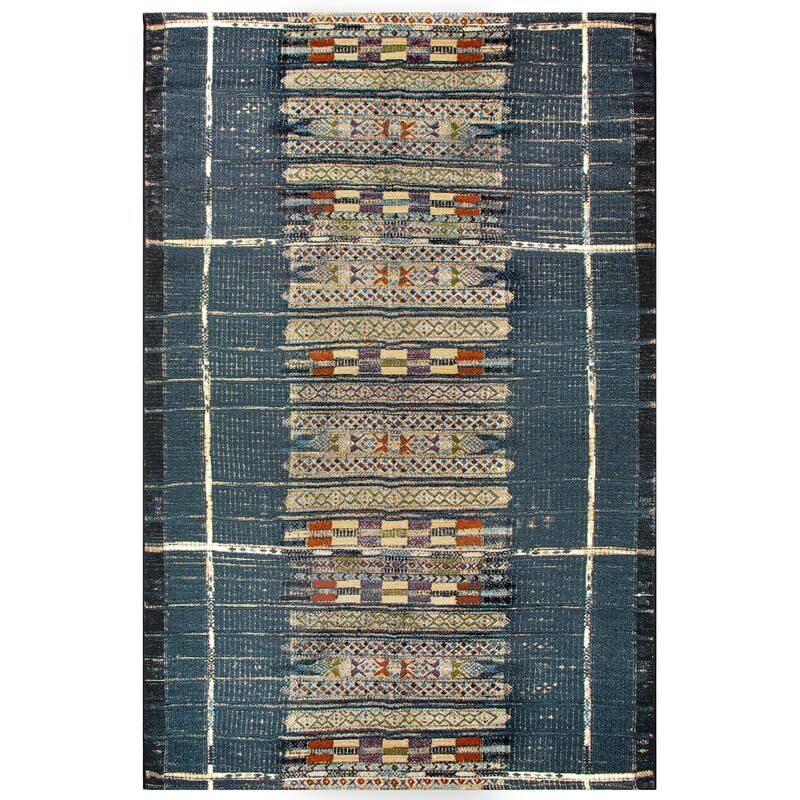 Liora Manne Marina Tribal Stripe Indoor/Outdoor Rug - 7'10" x 9'10" - Navy