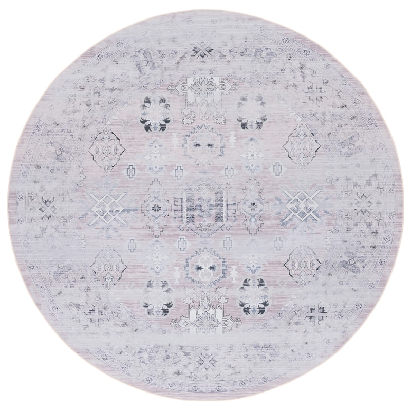 SAFAVIEH Tucson Machine Washable Slip Resistant Dorcas Oriental Medallion - 6' x 6' Round - Pink/Beige