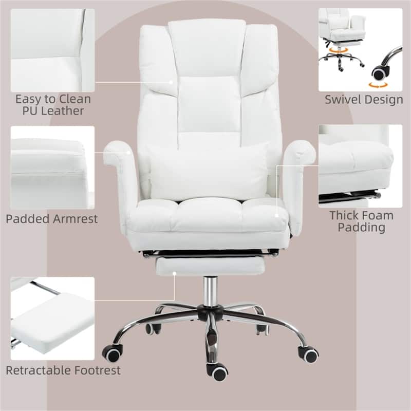 PU Leather Office Chair with Recline, Footrest and Lumbar - 27.2" W x 25.6" D x 42.1" - 45.3" H