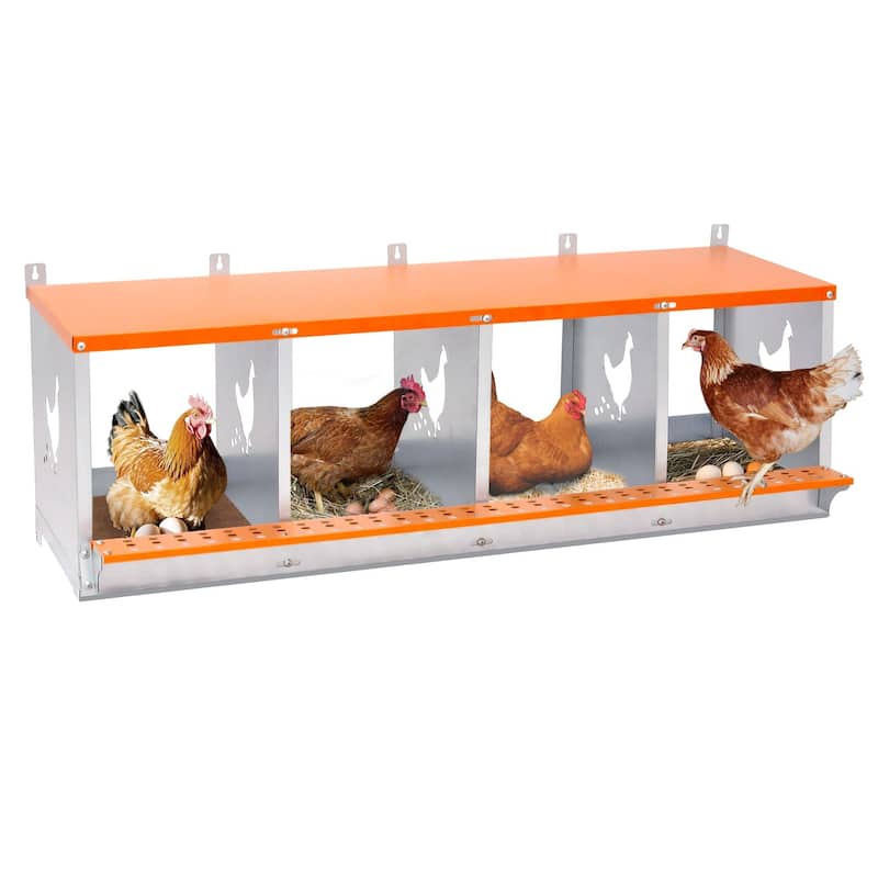 4-Bay Metal Nest Box Wall Mount for Hens Ducks - Orange+Silver