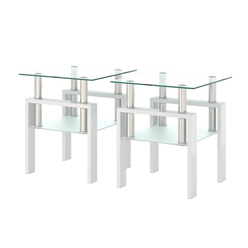 Set Of 2, Modern Tempered Glass Tea Table Coffee Table End Table