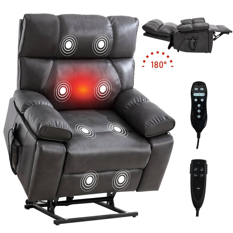 Leatheraire Heat Massage Dual Motor Infinite Position Up to 350 LBS Large Electric Power Lift Recliners with Hidden Cup Holders