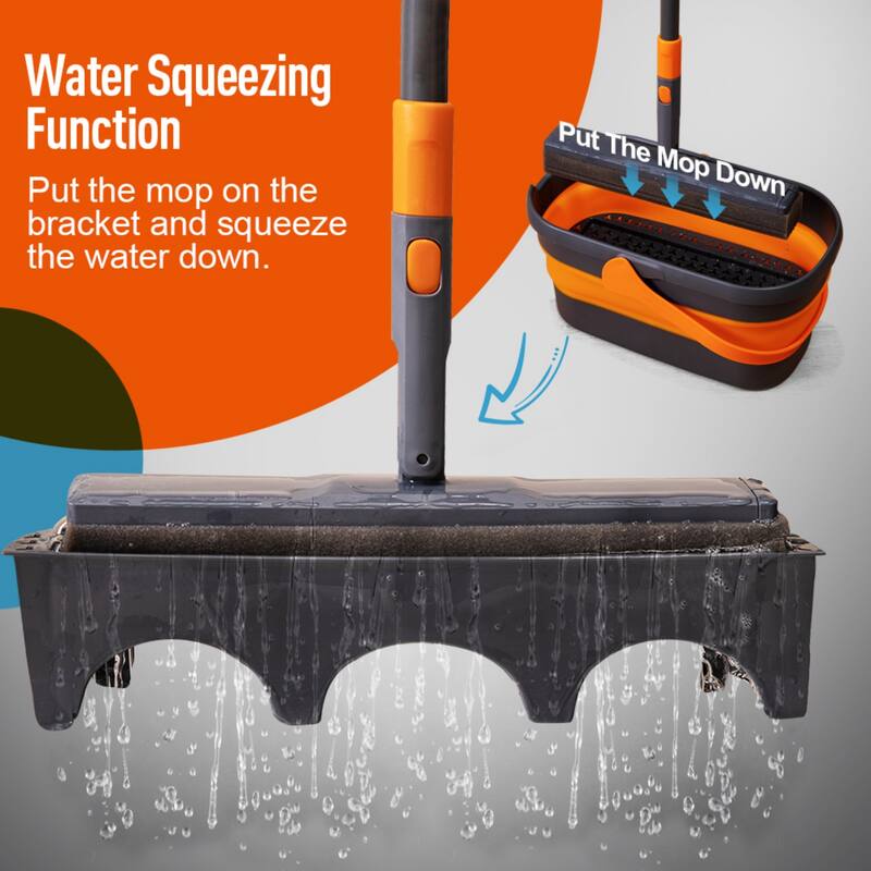 Adjustable Sponge Mop Kit with Portable Bucket for Home Floor Cleaning