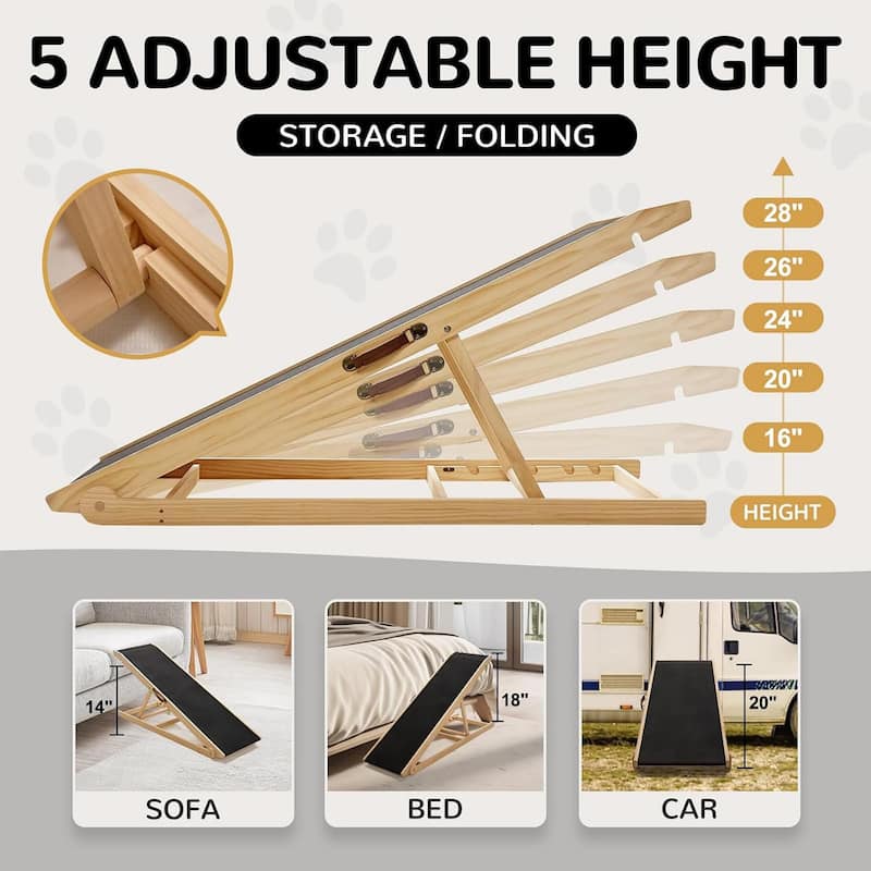 DoCred Folding Non-Slip Rubber Mat Wooden Dog Ramp For High Bed