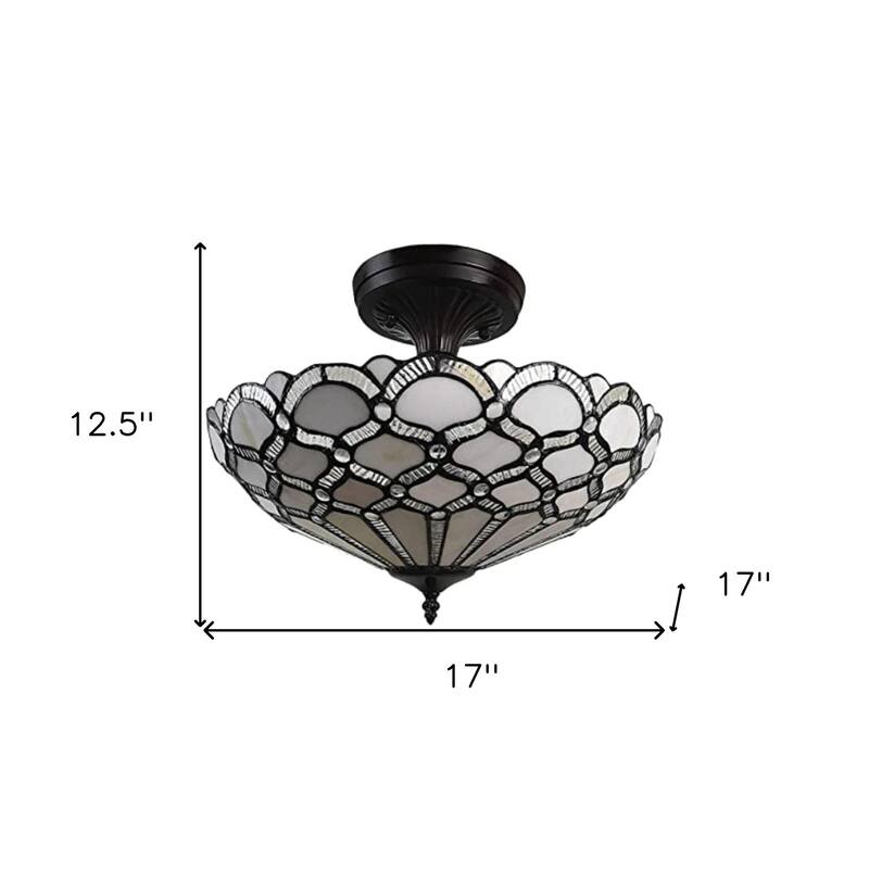 HomeRoots Black and Gray Two Light Tiffany Style Semi Flush Dimmable Ceiling LIght - 17' X '12.5' X '17