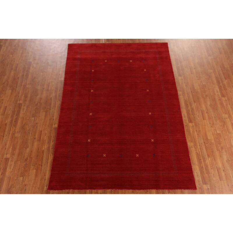 Hand Knotted Oriental 100% Wool Carpet Tribal Tribal Red Gabbeh Area Rug - 9' 10'' X 6' 9''