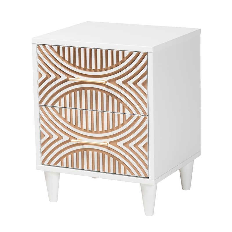 Louetta Coastal White Carved Contrasting 2-Drawer Nightstand - 2-drawer