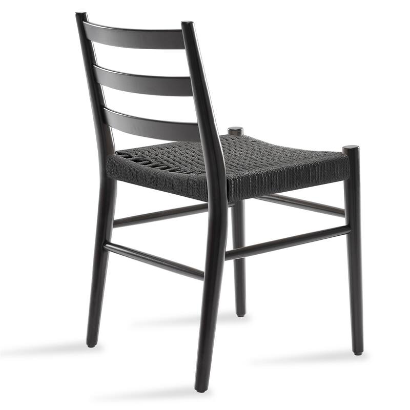 Set of 2 Wood and Rattan Dining Chairs with Woven Seat, Fully-Assembled