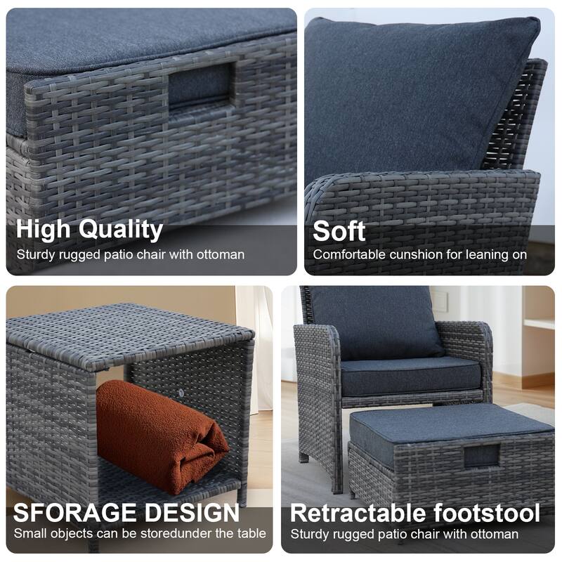 5-Piece Wicker Patio Chair Set with Ottomans and Coffe Table