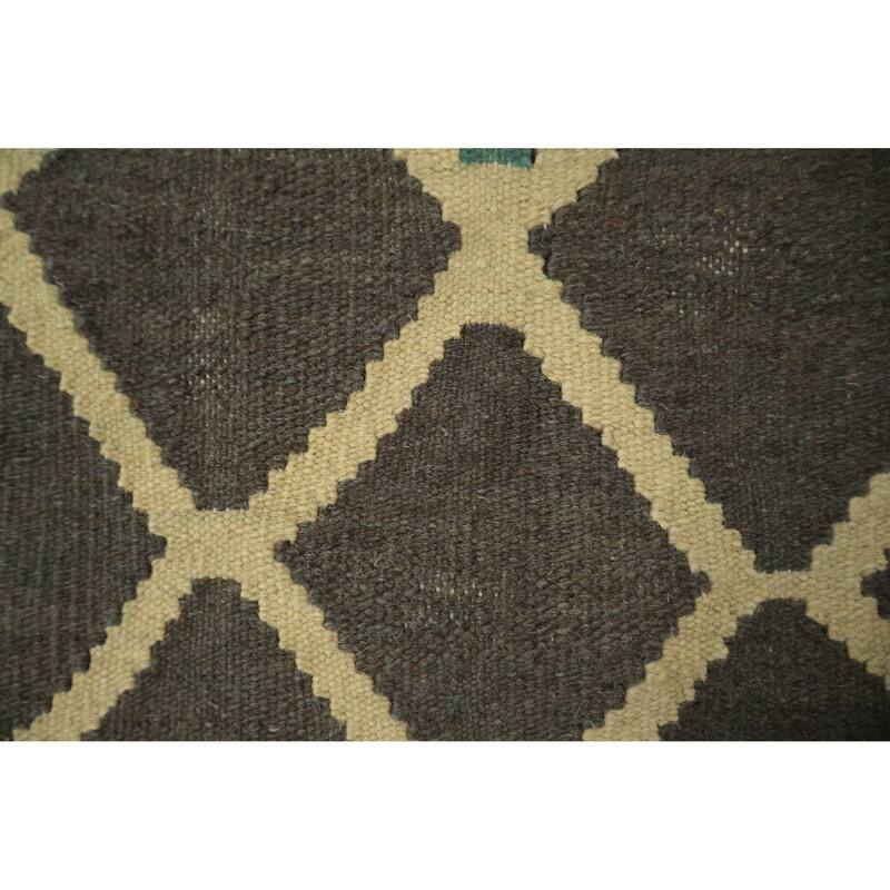 Hand Woven Oriental 100% Wool Carpet Southwestern Tribal Greys & Charcoal Kilim Area Rug - 12' 1'' X 8' 8''
