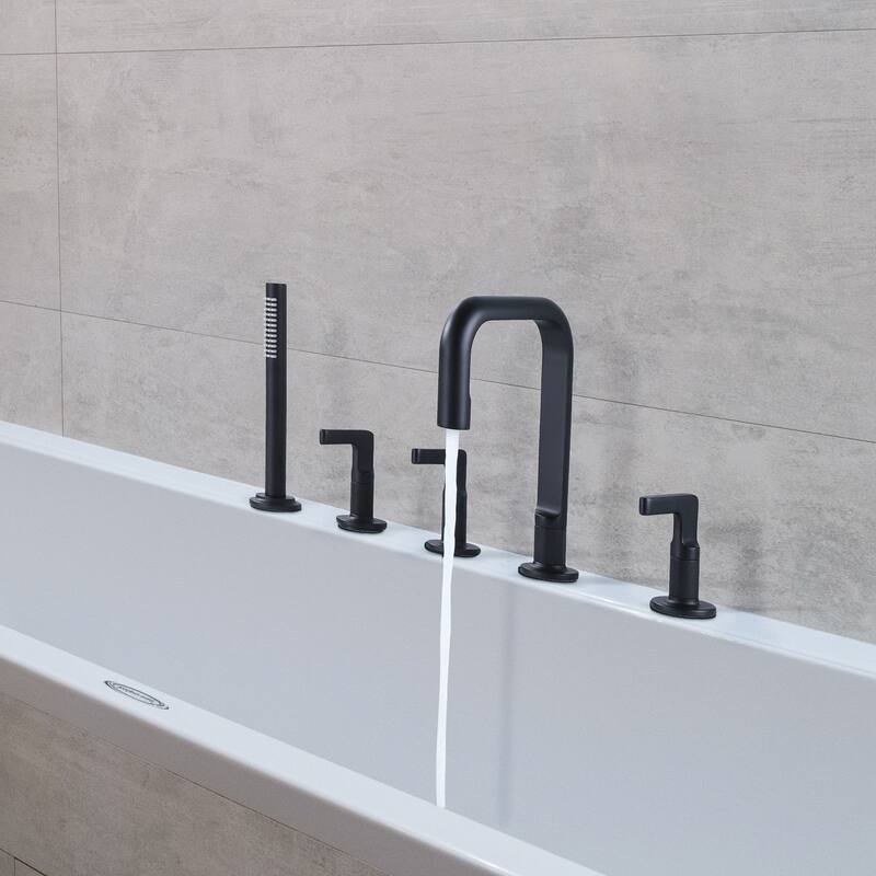 Luxury 5-Hole 3-Handle Bathtub Faucet with Handheld Spray - Black