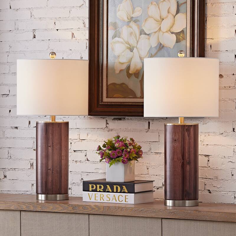 25.5" Blue/Nickel Bedside Table Lamp Set (Set of 2)