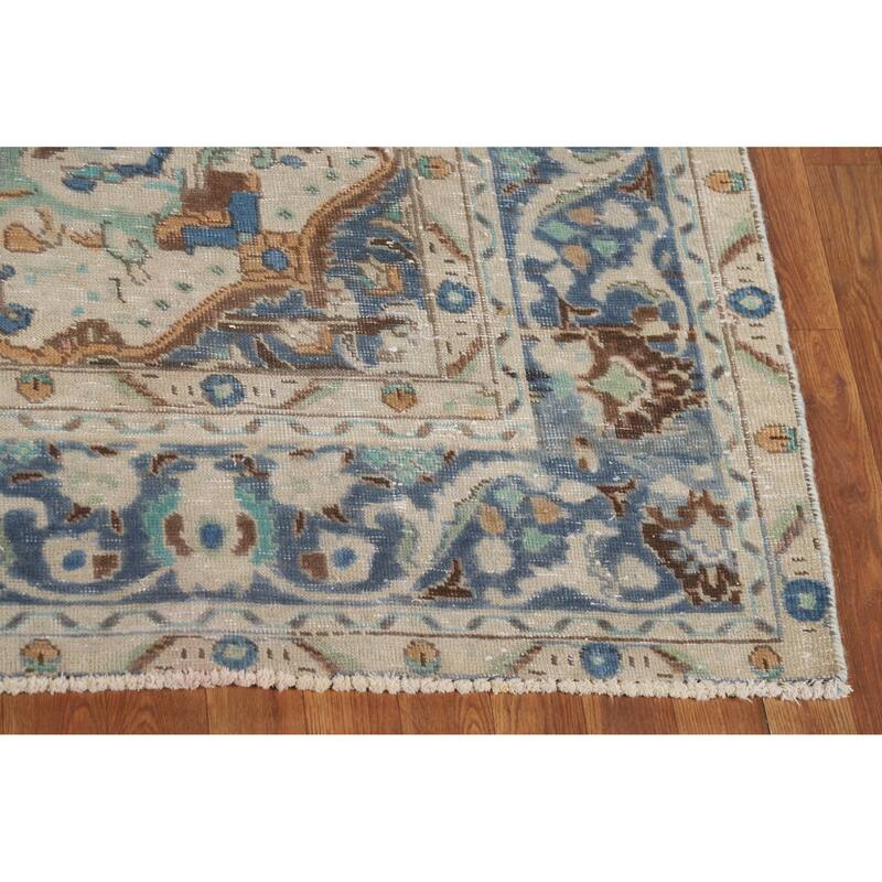 Traditional Blue Tabriz Persian Vintage Area Rug Handmade Wool Carpet - 7'1" x 9'8"