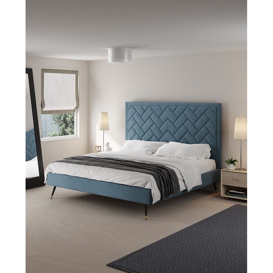 Manhattan Comfort Crosby Modern Velvet Upholstered Bed
