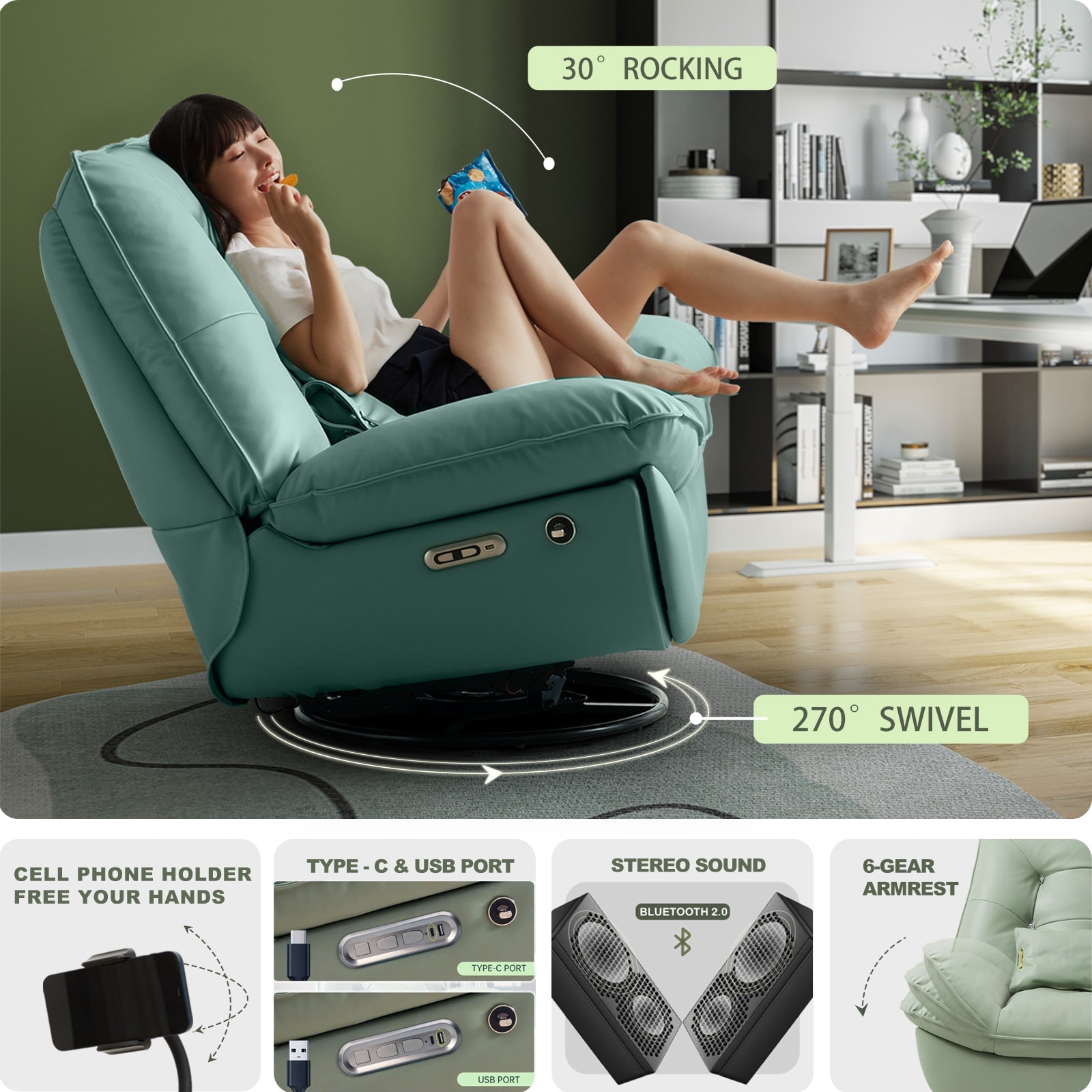 Smart Multifunction Electric Recliner Chair PU Leather Swivel Recliners with USB Rechargeable Bed Bath Beyond 39834776