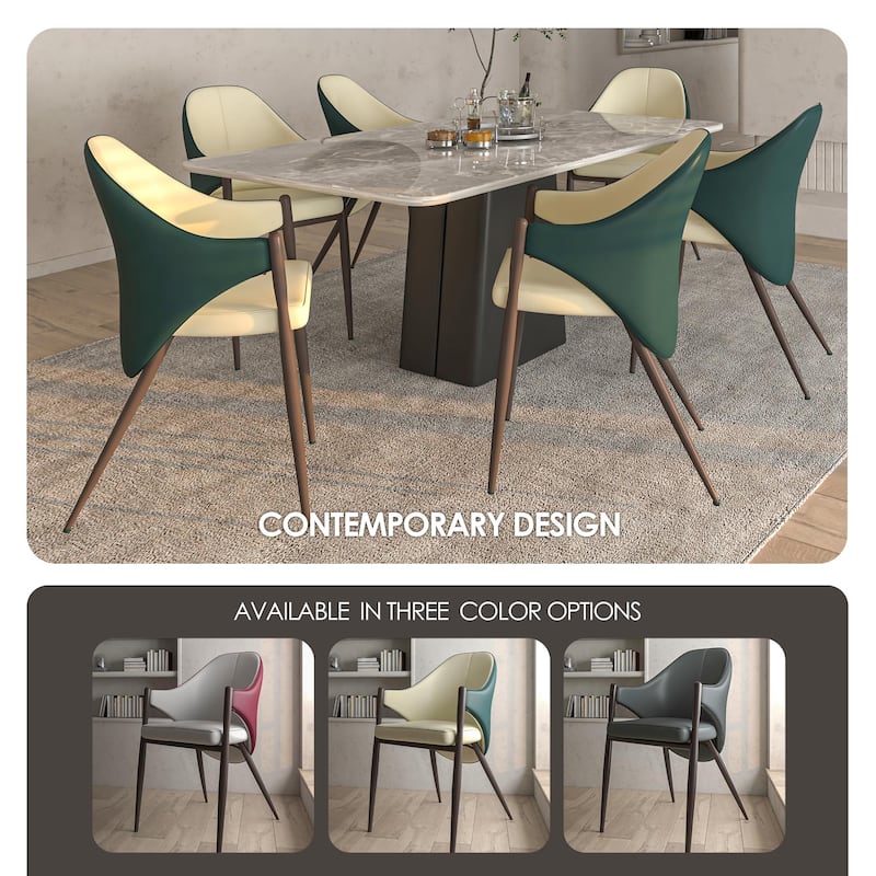 Upholstered Leather Dining Chair with Iron Legs Accent Armchair Set of 2