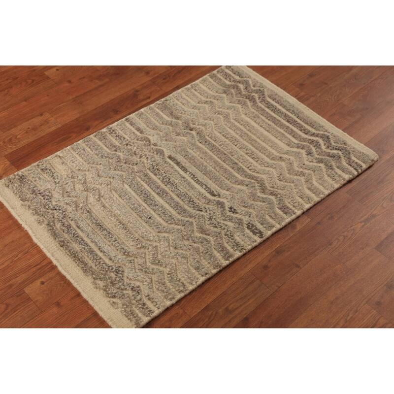 Stripe Moroccan Indian Rug Hand-Knotted Wool Carpet - 2'0"x 3'0"