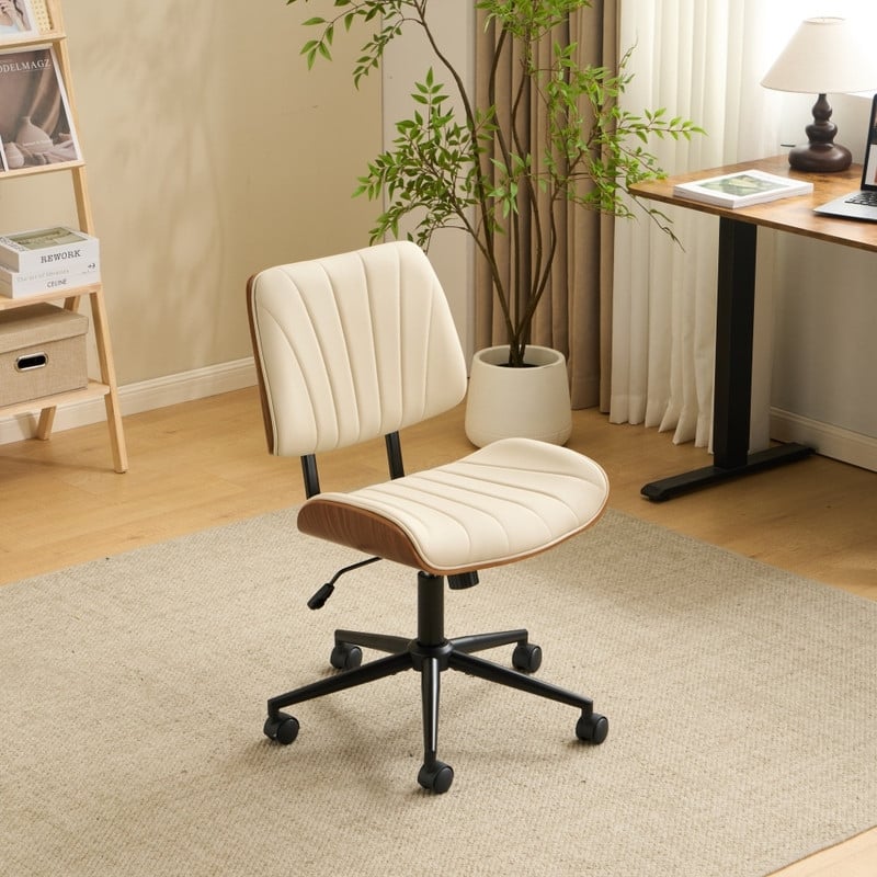 PU Trapezoid Curved Back Swivel Office Chair - Khaki