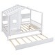 preview thumbnail 9 of 12, Full Pine Wood House Bed with Trundle Bed, Bookcase Bed with Storage Shlef & Roof,Semi-enclosed Design,for Kids Girls Boys,White