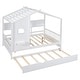 preview thumbnail 41 of 42, Twin Wooden House Bed with Trundle & Built-in Storage Shelves, Space-Saving Kids Bed Frame