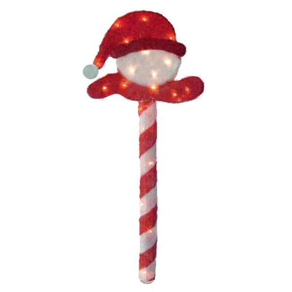 40" Lighted Peppermint Twist Sisal Christmas Candy Cane Snowball Outdoor Decoration - RED