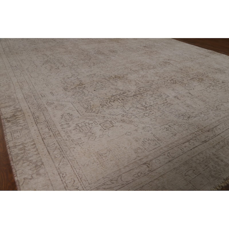 Tabriz Persian Vintage Rug Handmade Beige Wool Carpet - 6'9" x 10'0"