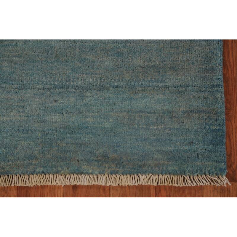 Striped Blue Gabbeh Oriental Rug Hand-Knotted Wool Carpet - 3'8" x 5'1"