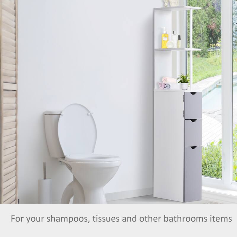 Bathroom Display Cabinet Corner Cabinet with Open Shelves, White Side Floor Storage Organizer with Drawers