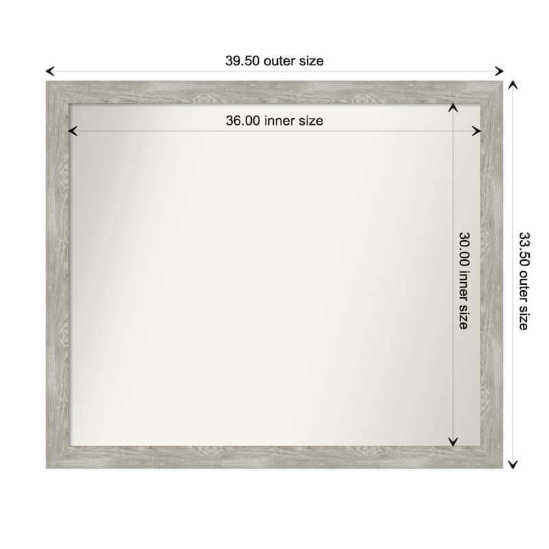 Dove Greywash Narrow Framed Non-Beveled Custom Wall Mirror, Bathroom Vanity Mirror - Outer Size: 39.5 x 33.5