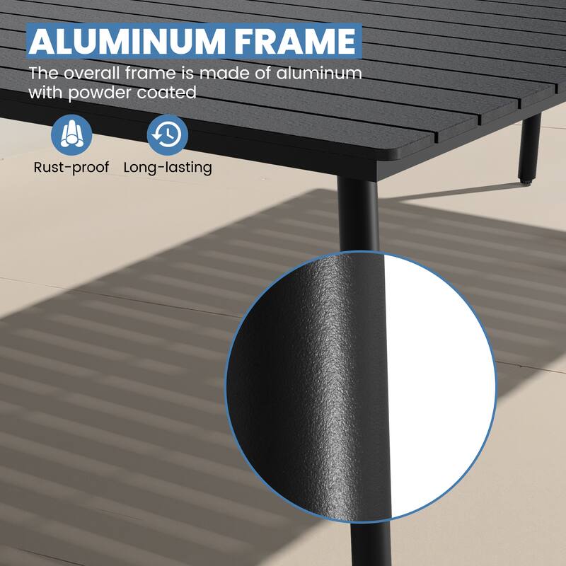 11-Piece Outdoor Patio Dining Set Wood-Like Table Top Alumium Umbrella Hole Table with Stackable Armrest Chairs