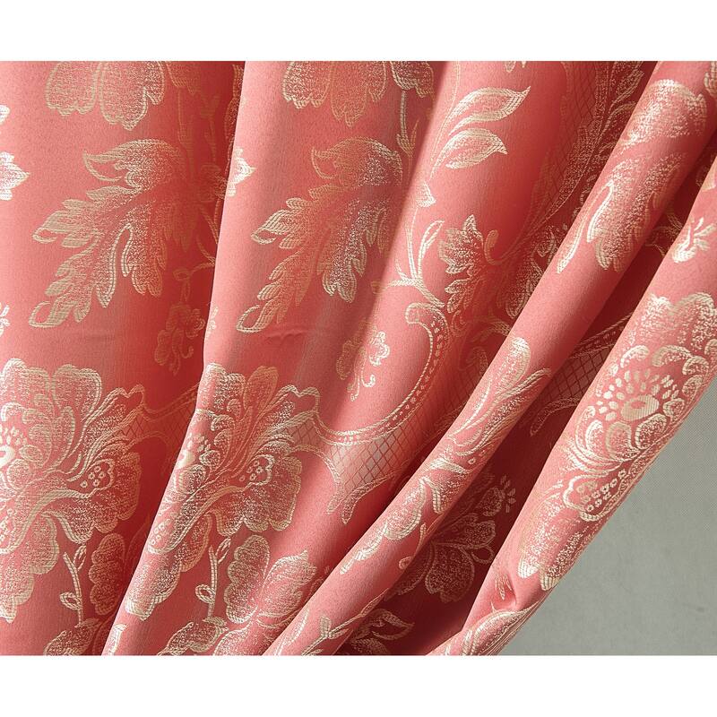 Rosalie Floral/Damask Textured Jacquard Single Rod Pocket Curtain Panel w/ Attached Valance - 54 x 84 in. - 54 x 84 in.